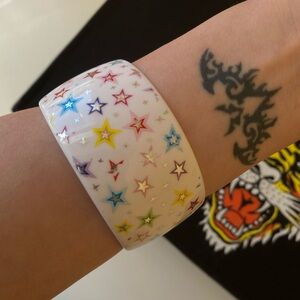 Y2k Colorful Star Design Chunky White Bangle Bracelet